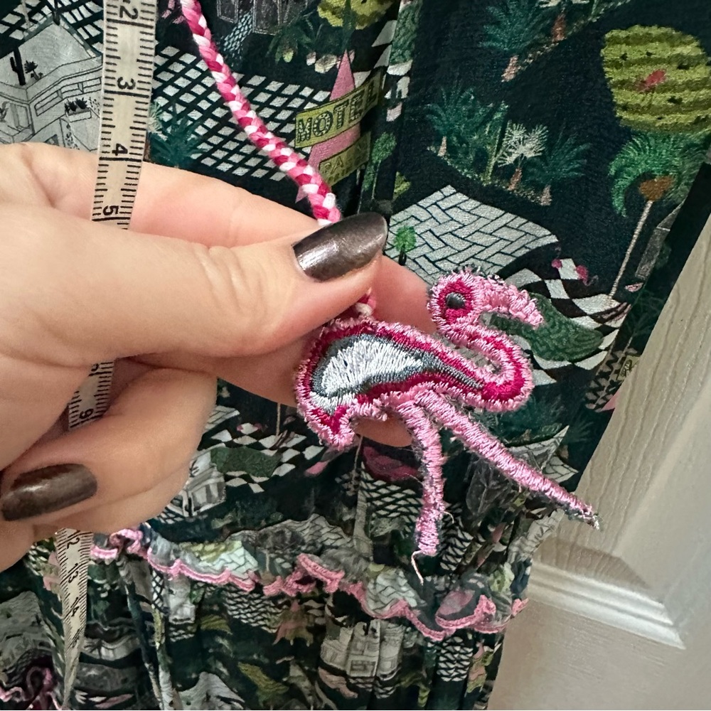 TAJ by Sabrina Crippa flamingo vacation midi Dress green pink tank long large - Picture 6 of 11